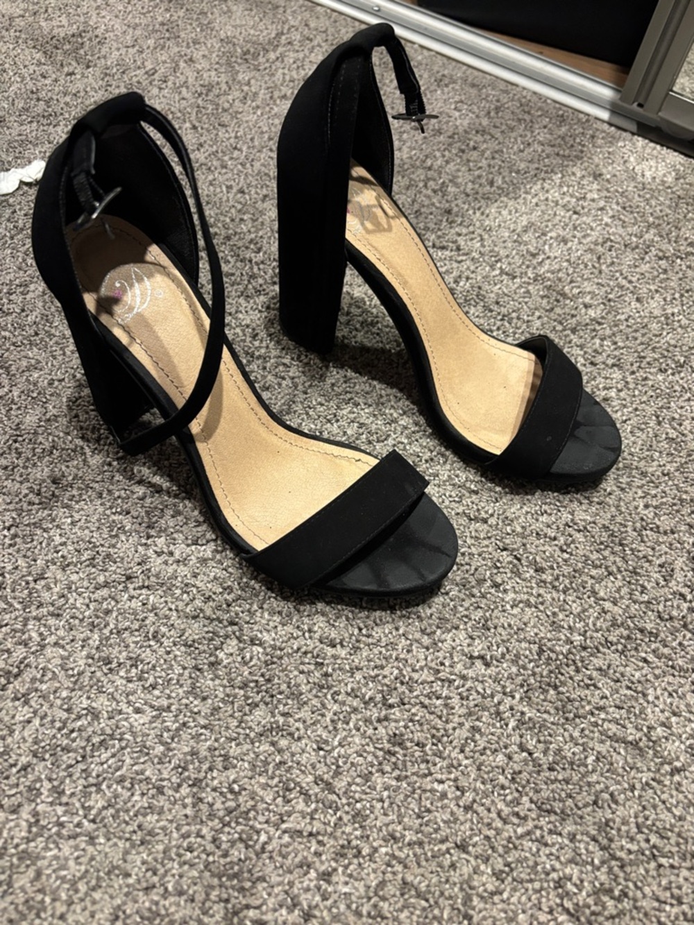 Black Ankle-Strap Block Heel Sandals